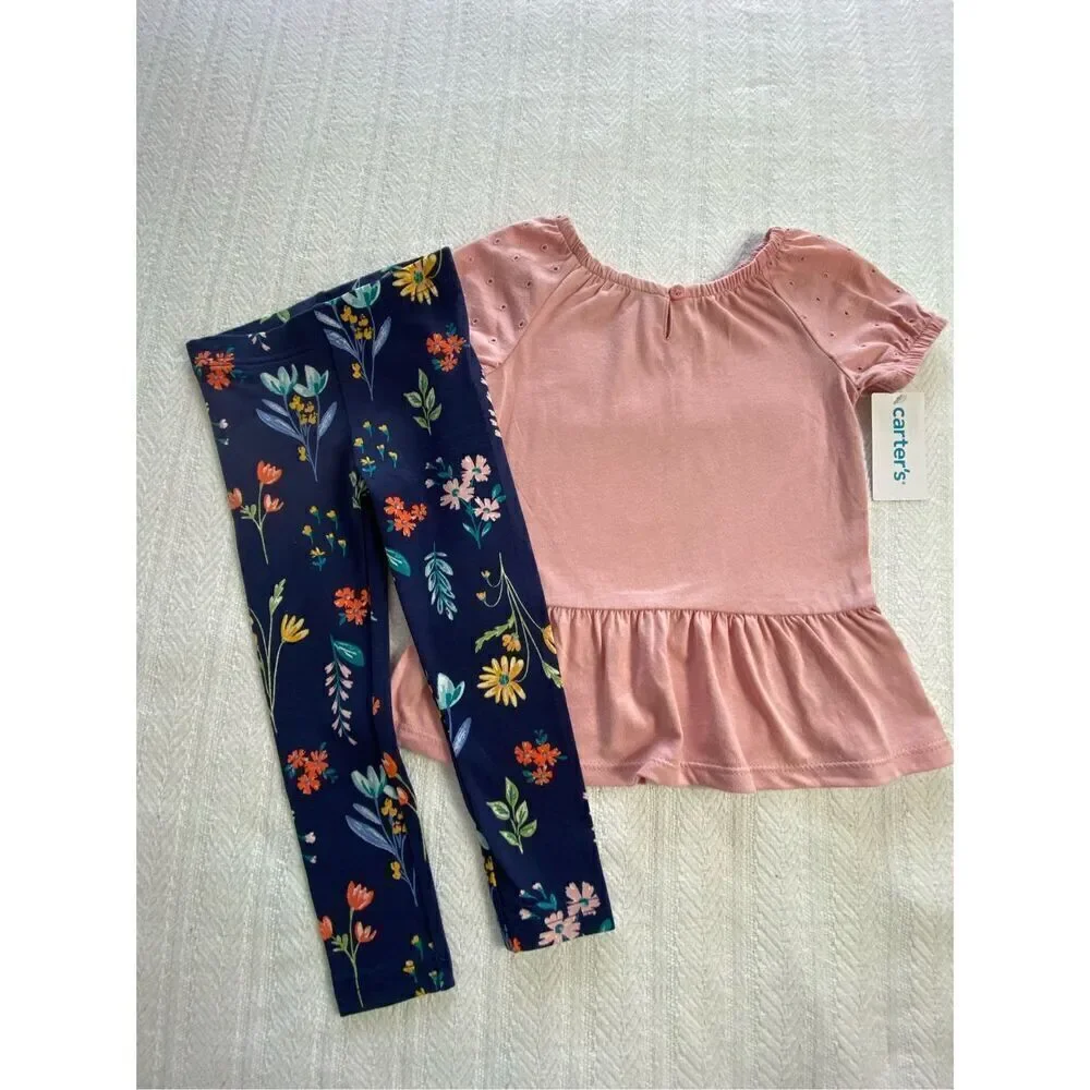 CARTER’S Girl’s 2T Peplum Tee & Floral Leggings Set
